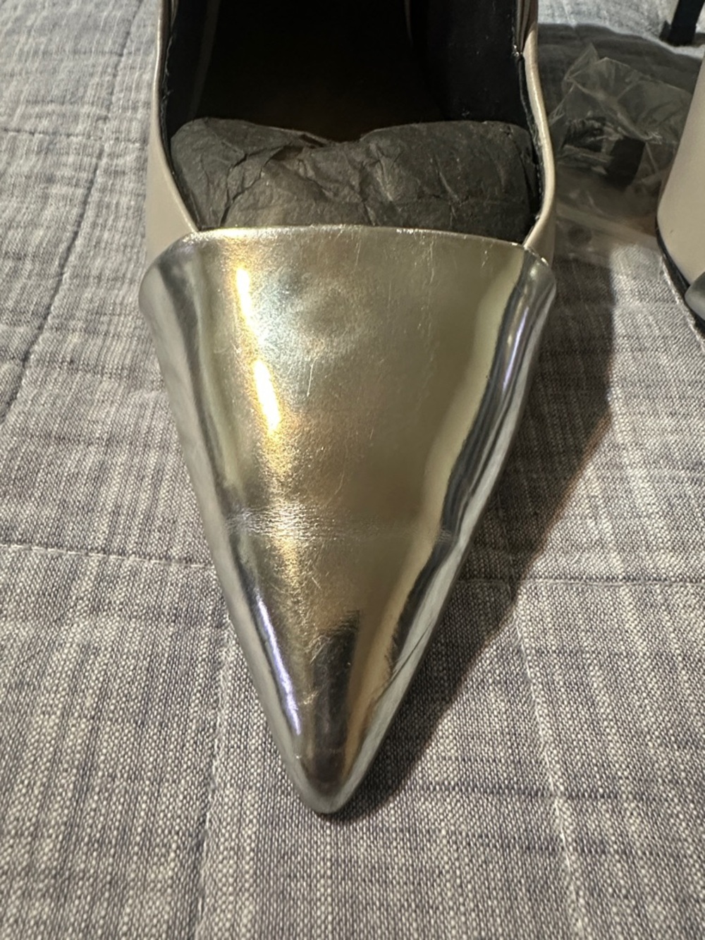 Zara Silver-Tip Grey Pointed Slingback Heels - Picture 6 of 8